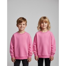 Kyex Kids Kyex Unisex Çocuk Pembe Bisiklet Yaka Basic Sweatshirt - %100 Pamuklu Yumuşak Dokuma