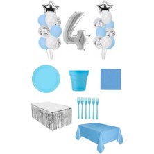 İstoç Parti Mavi Renk 4 Yaş Doğum Günü  Seti
