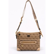 Louisiana Polo Silver Polo Çapraz Askılı Kadın Çanta Prınt Desenli Bej 1110