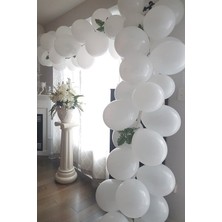İstoç Parti Pastel Beyaz Balon Düğün Zinciri 50 Adet + 5 mt Balon Zinciri