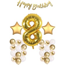 İstoç Parti Gold Konsept 8 Yaş Doğum Günü Konfetili Kutlama Seti