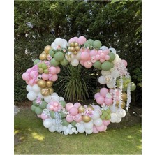 İstoç Parti Krom Gold Küf Yeşili Makaron Pembe ve Beyaz Balon Seti 50 Adet