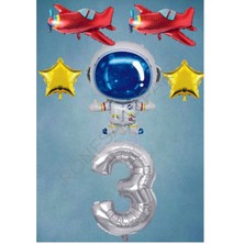 İstoç Parti Uzay Temalı Gümüş Rakamlı Folyo Balon Seti Yaş 3