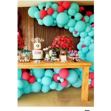 İstoç Parti Mint Yeşili Kırmızı 100 Adet Balon + 5 mt Balon Zinciri