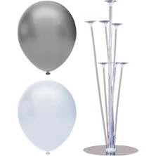İstoç Parti 7 Çubuklu Balon Standı + 20 Adet Balon ( Beyaz, Gümüş )