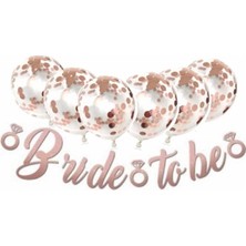 İstoç Parti Rose Gold Konfetili Şeffaf Balon Rose Gold Bride To Be Kaligrafi Banner Yazı