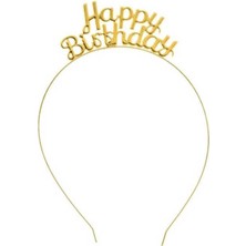 İstoç Parti Happy Bırthday Yazılı Gold Renk Metal Taç
