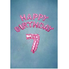 İstoç Parti Pembe Puanlı Happy Bırthday ve Rakam Folyo Balon Seti Yaş 7