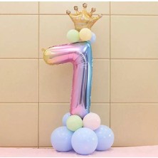 İstoç Parti 7 Yaş Gökkuşağı Rakam ve Kral Tacı Folyo Balon Doğum Günü