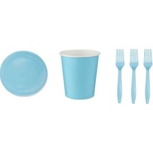 İstoç Parti Mavi Doğum Günü Tabak Bardak Çatal Seti 8 Kişilik