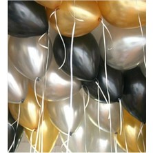 İstoç Parti 25 Adet 12 Inç Parti Balonu Metalik Gold Metalik Gümüş Pastel Siyah