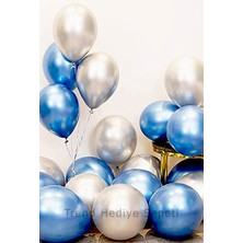 İstoç Parti Krom Balon 12" Inç Gümüş-Mavi Renk 20 Adet