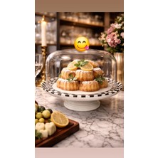 Seramikci Damalı Kuşlu Ayaklı Kek Fanusu