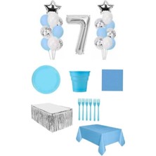 İstoç Parti Mavi Renk 7 Yaş Doğum Günü  Seti