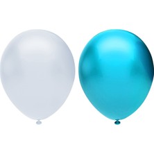 İstoç Parti Metalik Balon Seti 10 Adet ( Beyaz, Açık Mavi)