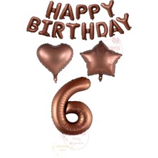 İstoç Parti Istoç Parti Kahverengi Renk Happy Bırthday Rakam Kalp Yıldız Folyo Balon Seti Yaş 6