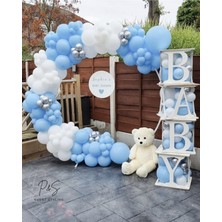 İstoç Parti Krom Gümüş Makaron Mavi Pastel Beyaz Balon Zinciri 100 Adet