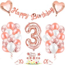 İstoç Parti Rose Gold Folyo Balon Seti Banner 3 Yaş