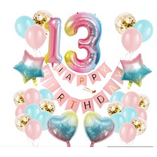 İstoç Parti Renkli Folyo Balon Rakam Set Dogum Günü Süsü Yaş 13