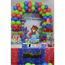 İstoç Parti Pijamaskeliler Temalı Balon Zinciri Yeşil-Kırmızı-Mavi Balon Seti 70 Adet