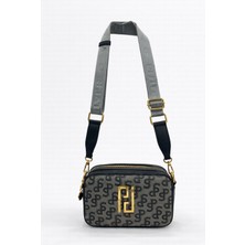 Louisiana Polo Silver Polo Çapraz Askılı Kadın Çanta Monogram Desenli Gri Siyah 1078
