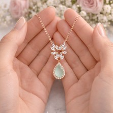 925  Ayar  Rose  Kaplama  Damla Kalsedon  Taşlı  Gümüş  Kolye