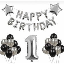 İstoç Parti Gümüş 1 Yaş Happy Bırthday Folyo Balonlu Yıldızlı Set