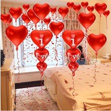 İstoç Parti I Love You Balon 10 Kalp Balon Balon Ipi Yapışkanı Sevgililer Günü ve Doğum Günü Süsleme Set