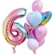 İstoç Parti Gökkuşağı Balon Renkli Yaş Balon Rakam Konsept Yaş 6
