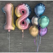 İstoç Parti 18 Yaş Gökkuşağı Rakam Krom Balon Doğum Günü Balon Seti