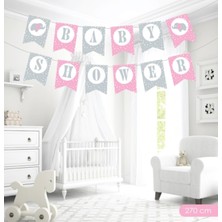 İstoç Parti Baby Shower Pembe-Gri Zigzak Banner