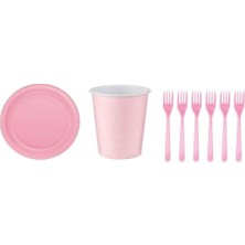 İstoç Parti Pembe Doğum Günü Tabak Bardak Çatal Seti 8 Kişilik