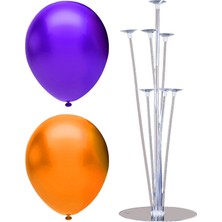 İstoç Parti 7 Çubuklu Balon Standı + 20 Adet Balon ( Mor - Turuncu )