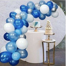 İstoç Parti Balon Parti 100 Adet Beyaz Mavi Gri Lacivert Metalik Balon ve Balon Zinciri