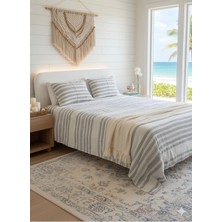 Monochrome 2 Kat Müslin Çarşaf ve Yastık Kılıfı Takımı - % 100 Pamuk Ekru - Antrasit Çizgili- Çantalı