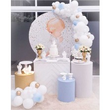 İstoç Parti Pastel Beyaz -Mavi - Krom Gold Balon Zinciri  50 Adet