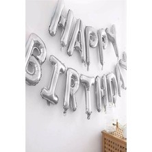 İstoç Parti Happy Birthday Gümüş Harf Folyo Balon Set