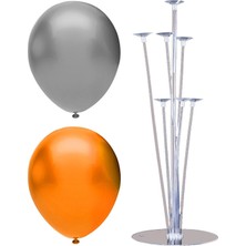 İstoç Parti 7 Çubuklu Balon Standı + 20 Adet Balon ( Gümüş - Turuncu )