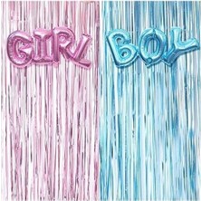 İstoç Parti  Girl Boy Folyo Balonlu Mavi Pembe Arka Fon Seti
