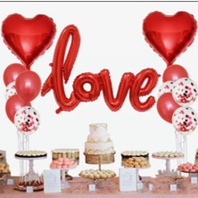 İstoç Parti Sevgililer Günü Için Kırmızı Love El Yazısı Folyo Balon Şeffaf Balonlu Parti Seti