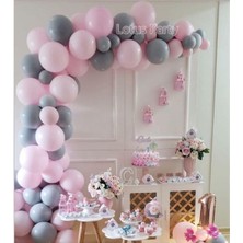 İstoç Parti Pastel Pembe Gri Balon 60 Adet + 5 Mt. Balon Zinciri