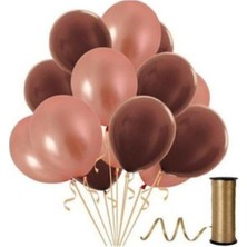 İstoç Parti Kahverengi Rose Gold Metalik Balon 100 Adet+ 5 mt Balon Zinciri