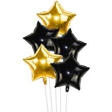 İstoç Parti Siyah Altın Yıldız Folyo Balon Set 45 cm 5'li