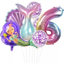 İstoç Parti Deniz Kızı Kuyruğu Deniz Kabuğu Rakam Balon Seti 6 Yaş