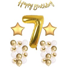 İstoç Parti Gold Konsept 7 Yaş Doğum Günü Konfetili Kutlama Seti