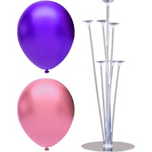 İstoç Parti 7 Çubuklu Balon Standı + 20 Adet Balon ( Mor - Pembe )