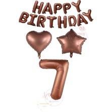 İstoç Parti Istoç Parti Kahverengi Renk Happy Bırthday Rakam Kalp Yıldız Folyo Balon Seti Yaş 7