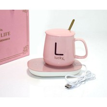 Özbience Pembe Porselen Kupa Seti, Elektrikli Isıtıcı, Kapak ve Kaşık ile Şık Tasarım