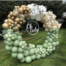 İstoç Parti Krom Gold Küf Yeşili Sütlü Kahve ve Beyaz Balon Seti 50 Adet