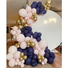 İstoç Parti Makaron Pembe Gece Mavisi Krom Gold Balon Seti 50 Adet